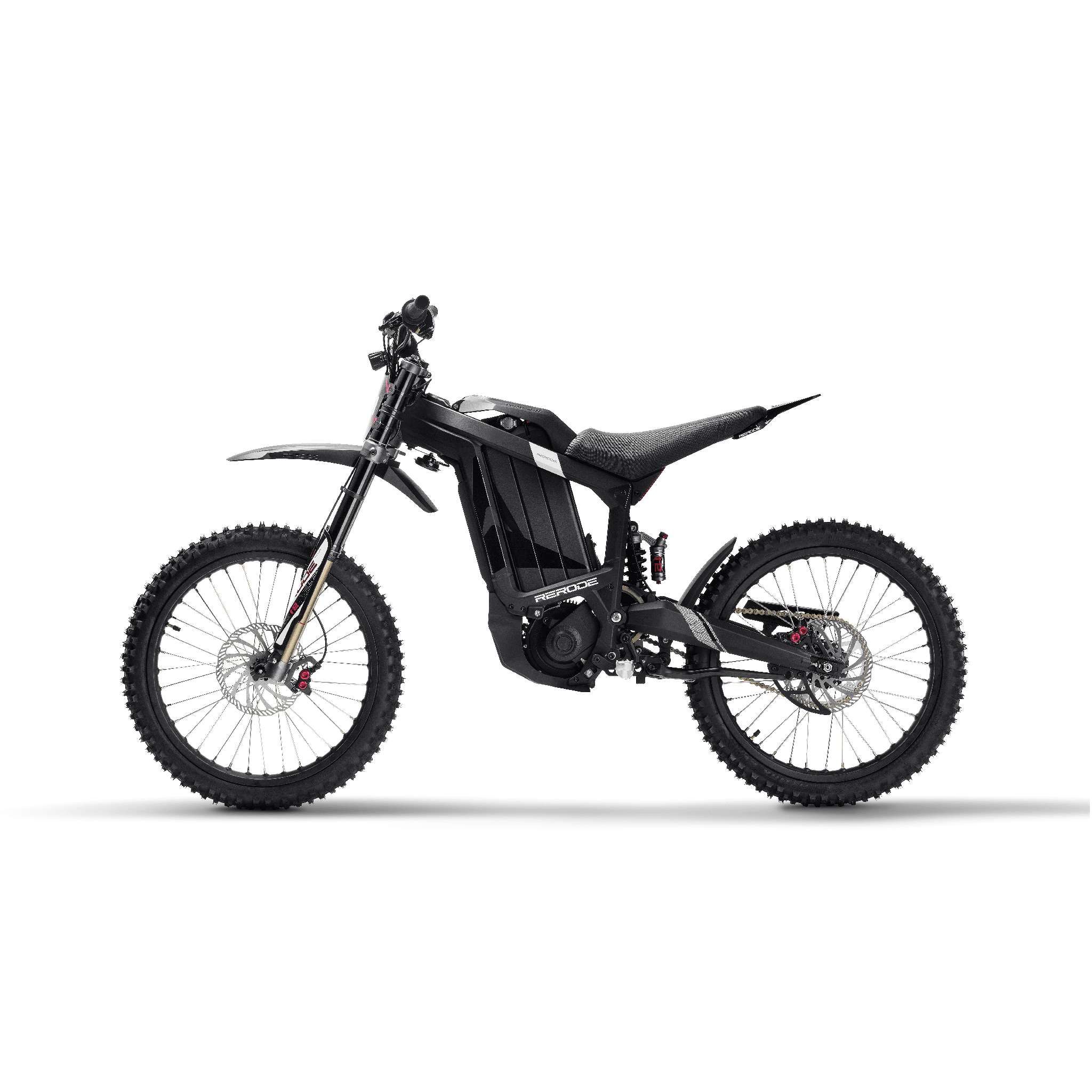 Rerode R1 electric dirt bike in black, side view