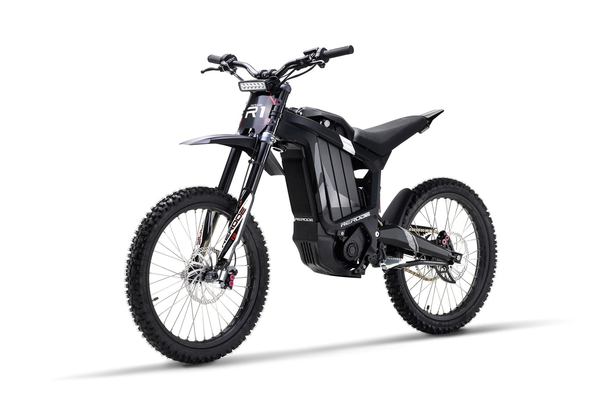 Rerode R1 electric dirt bike, front three-quarter view